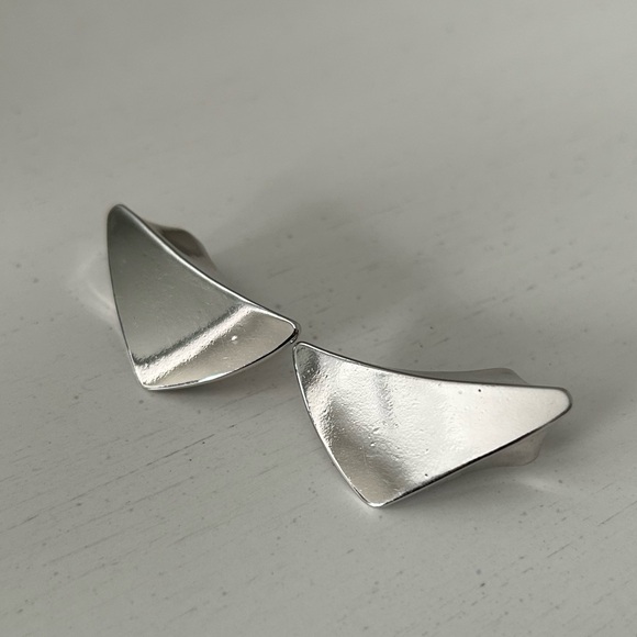 Yves Saint Laurent Silver Geometric Clip-On style pierced Earrings Vintage - Picture 3 of 15